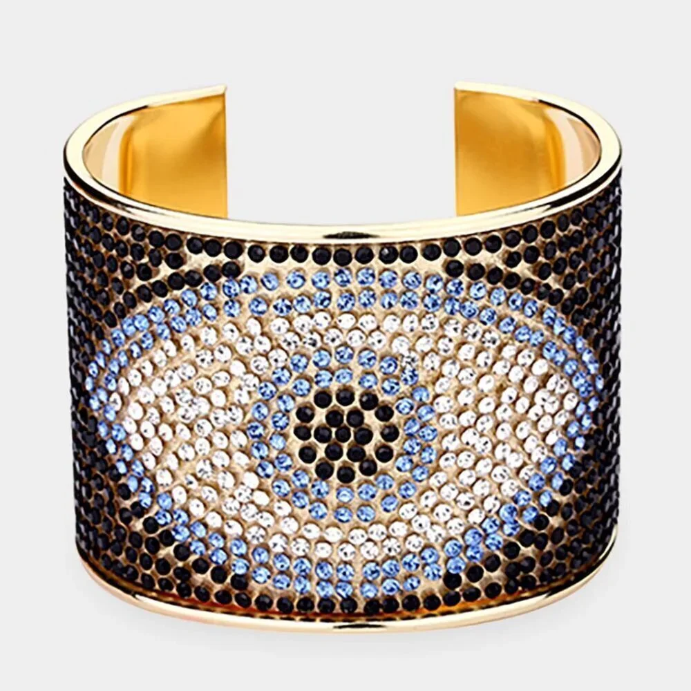 Evil Eye Rhinestone Paved Cuff Bracelet